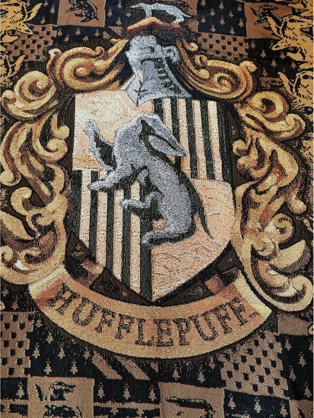 Harry Potter Hufflepuff Dark Academic Woven Tapestry Throw Blanket w/ Fringe HTF
